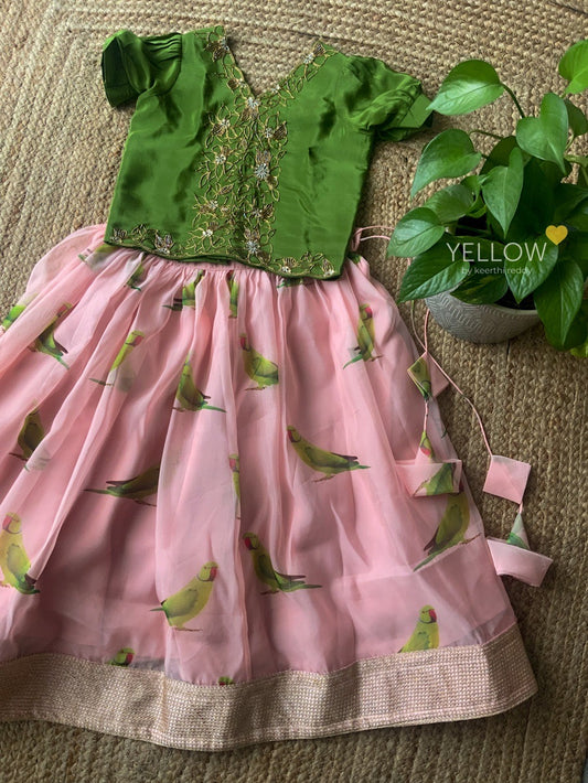 PARROT SKIRT + HANDWORKED CROPTOP